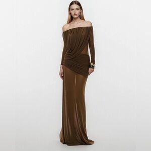 KOIR Elegant Brown Off-Shoulder Dress like helsa